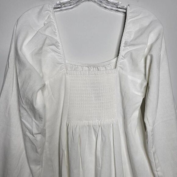 NEW Free People Square Neck Balloon Sleeves Cotton/Linen White Mini Dress Sz S - Picture 10 of 12